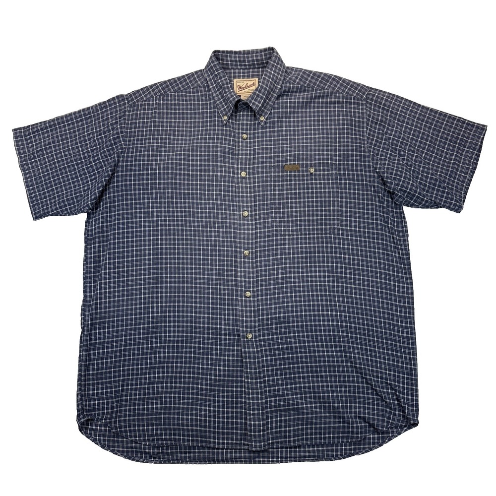 Woolrich Plaid Camp Shirt Mens XLT Navy Preppy Outdoor Workwear Style